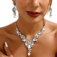 Women Trendy Necklace+Earrings Clear Crystal Wedding Party Bride Necklace 279
