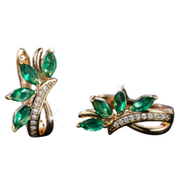 Cute Female Blue Green Stone Clip Earrings Charm Gold Copper White Zircon 593