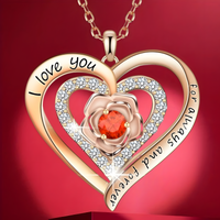Rose Gold Heart Pendant Necklace Women – Copper Metal “I Love You Forever   1161