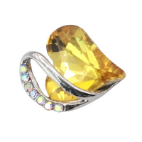 Women Silver Tone Alloy Necklace With Yellow Crystal Heart Charm Link Chain B315