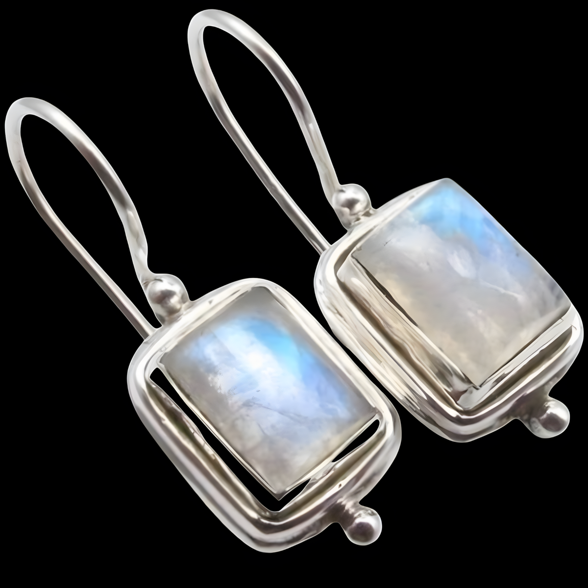 Elegant Square Moonstone Drop Earrings For Women-Rhodium-Plated Alloy Hoop 1456