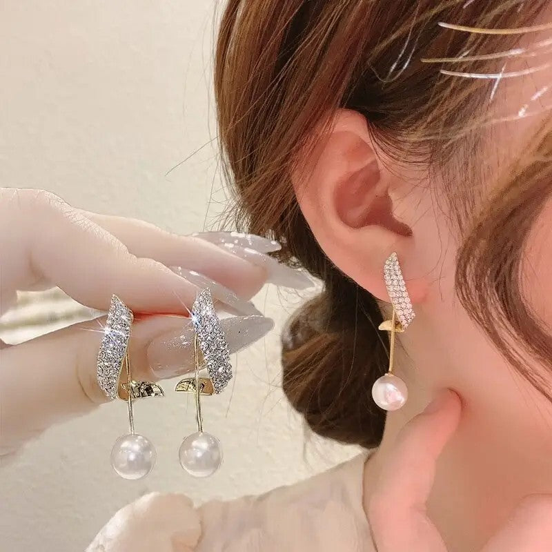 Classic Elegant Imitation Pearl Dangle Earrings Women Crystal Long Tassel 85 UK