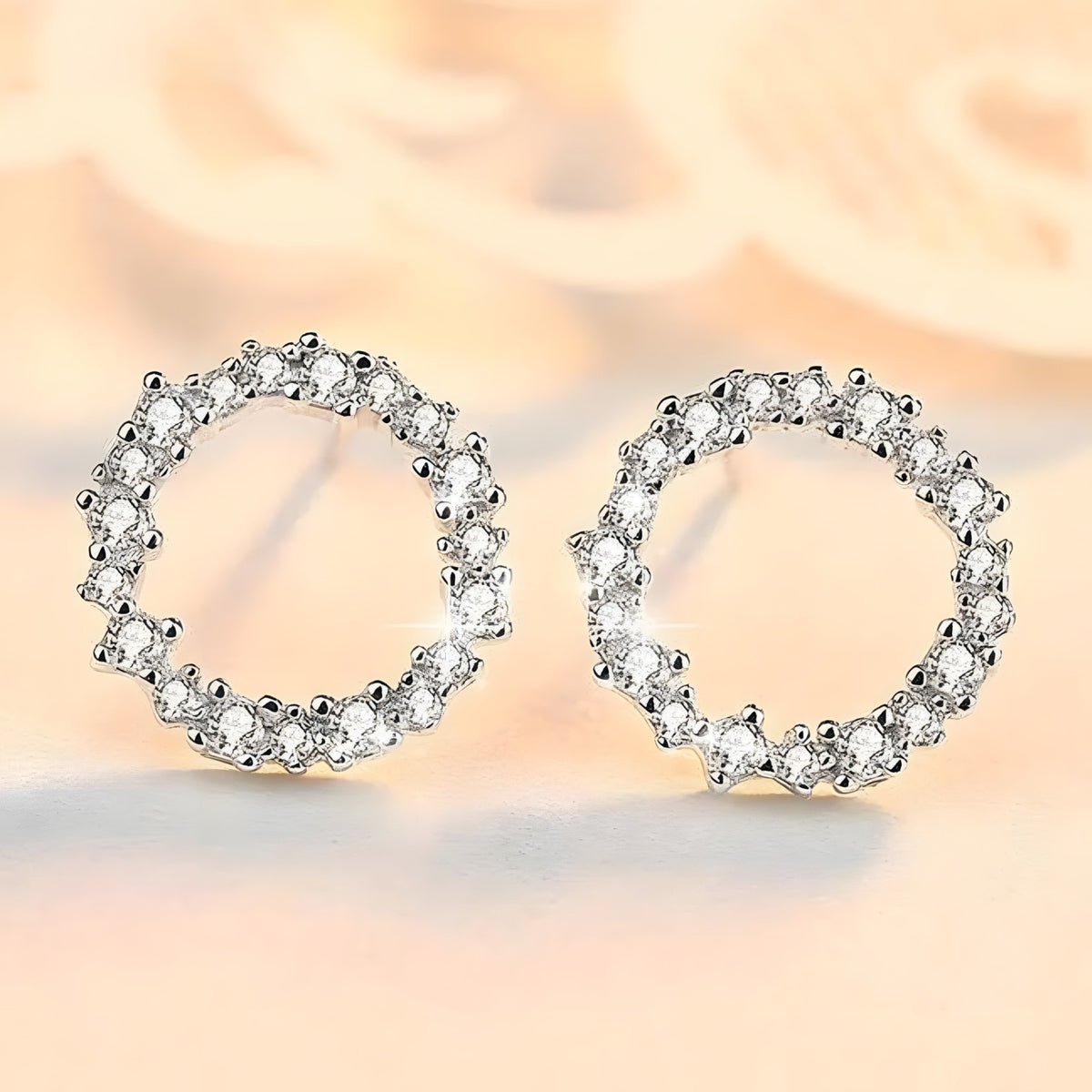 925 Sterling Silver Circle Stud Earrings with Rhinestones - Small Halo Studs 352