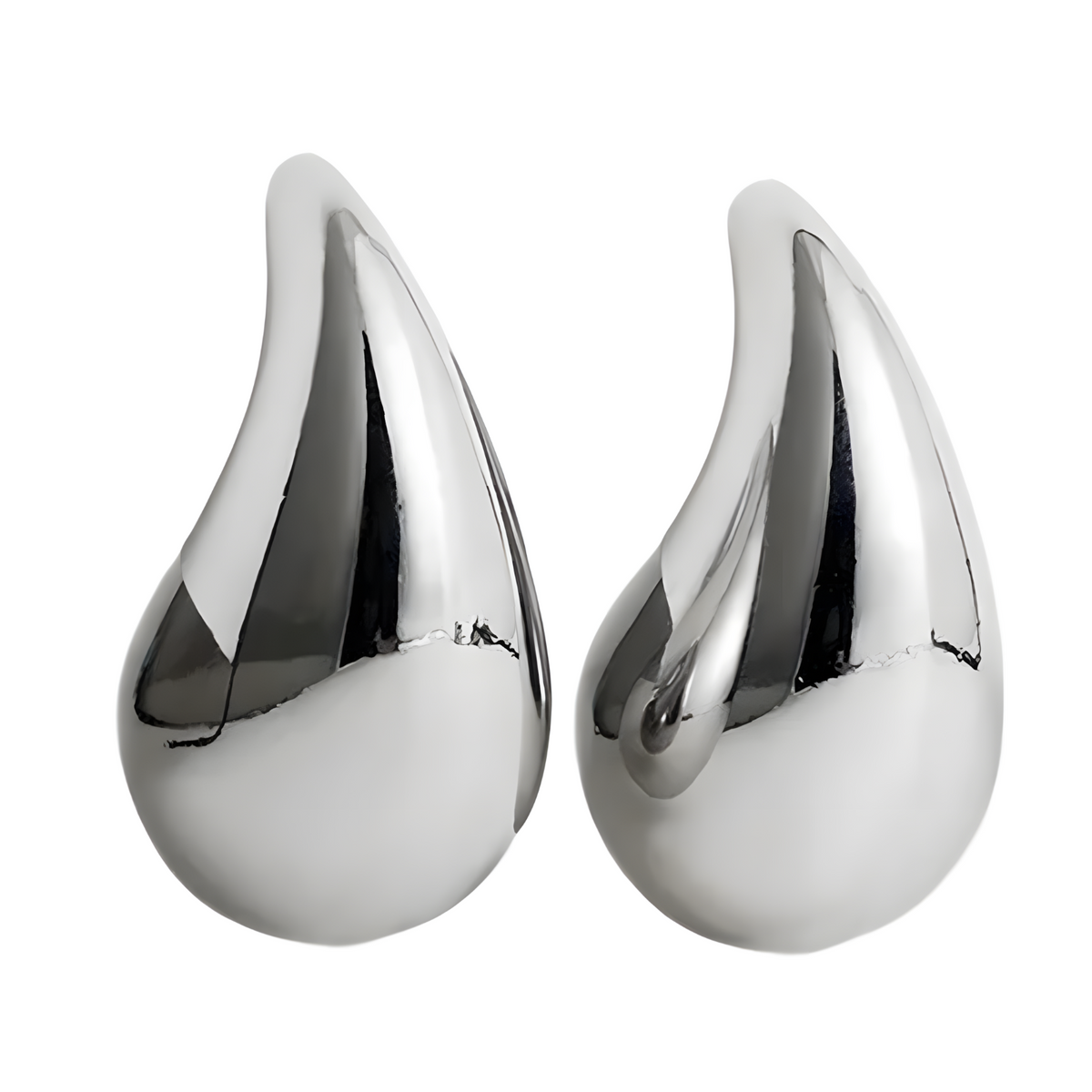 Modern Polished Teardrop Stud Earrings for Women, Sleek Silver Tone 430