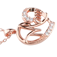 Mom Heart Pendant Necklace Rose Gold Plated Link Chain Cubic Zirconia 1360
