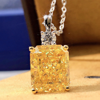 Sparkling Yellow Crystal Pendant Necklace For Women Square Geometric Charm 1745
