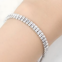 925 Silver-Plated Baguette Crystal Tennis Bracelet for Women – Elegant Chain 882
