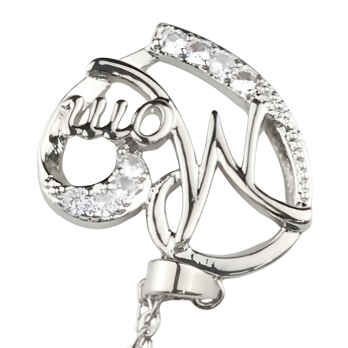 Mom Heart Pendant Necklace Silver Plated Link Chain Cubic Zirconia Micro 1359