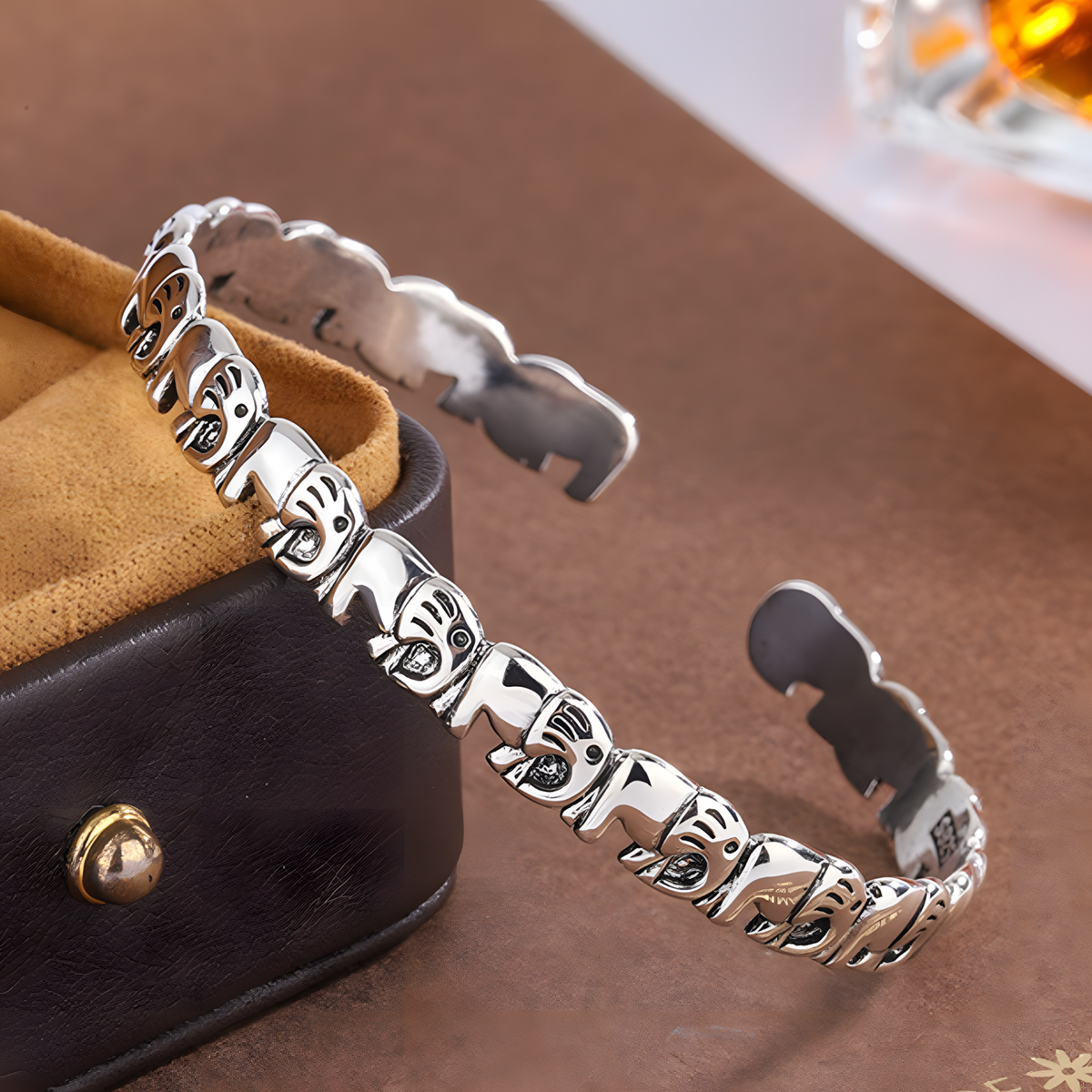 Silver Elephant Cuff Bangle Bracelet For Women Adjustable Open Bangle Anima 1747