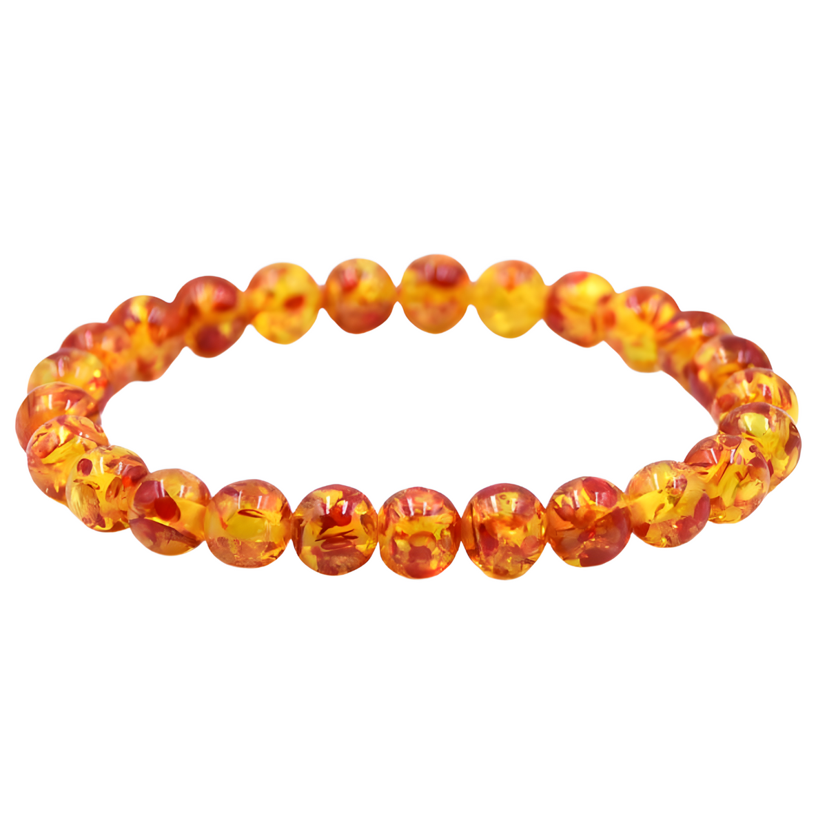 8mm Natural Amber Bead Bracelet, Unisex Stretch Bangle, Buddha Charm 528