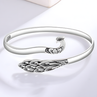 Adjustable Peacock Feather Cuff Bracelet Silver Tone Rhodium-Plated 13g 1442