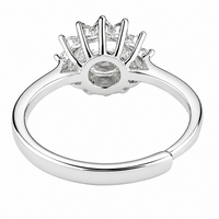 Adjustable Women Ring Round Brilliant Zircon Halo Cluster Floral Design 1667