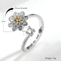 925 Sterling Silver Flower Spinner Ring - Adjustable Anxiety Ring Rotatable 394