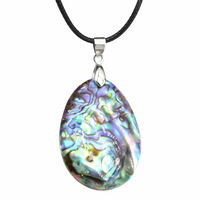 Abalone Shell Pendant Necklace Oval Iridescent Ocean Stone Necklace Black B102