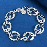 Unified Jewellery Heart Link Charm Bracelet 20cm Silver Tone Adjustable 1888