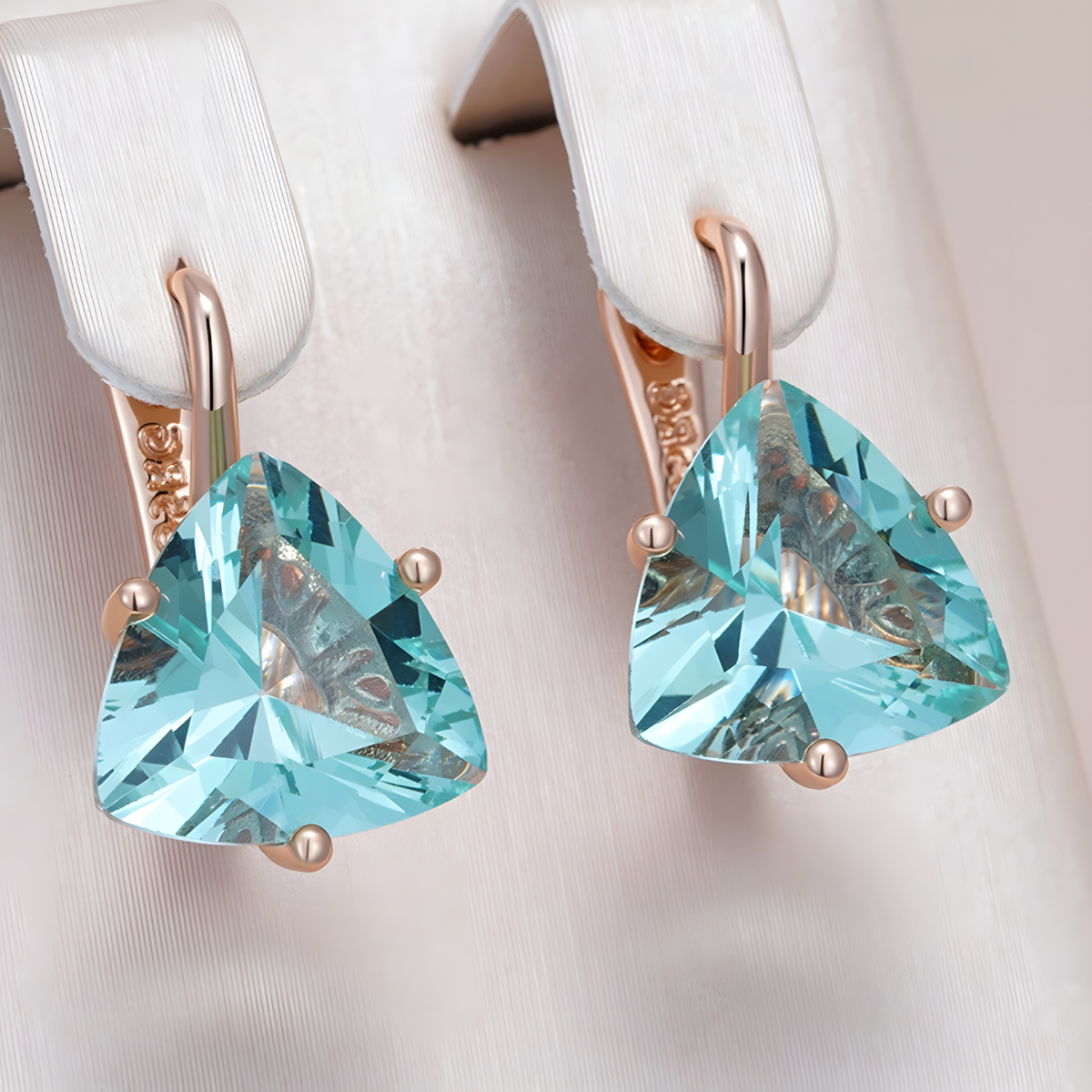 Green Natural Zircon Drop Earrings for Women, Copper Alloy 585 Rose Gold 1284