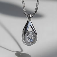 Silver-Tone Water Drop Zircon Necklace for Women – Elegant Crystal Pendant 823