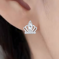 Crown Zircon Stud Earrings for Women – Cute Romantic Style 925 SilverPlated 1004