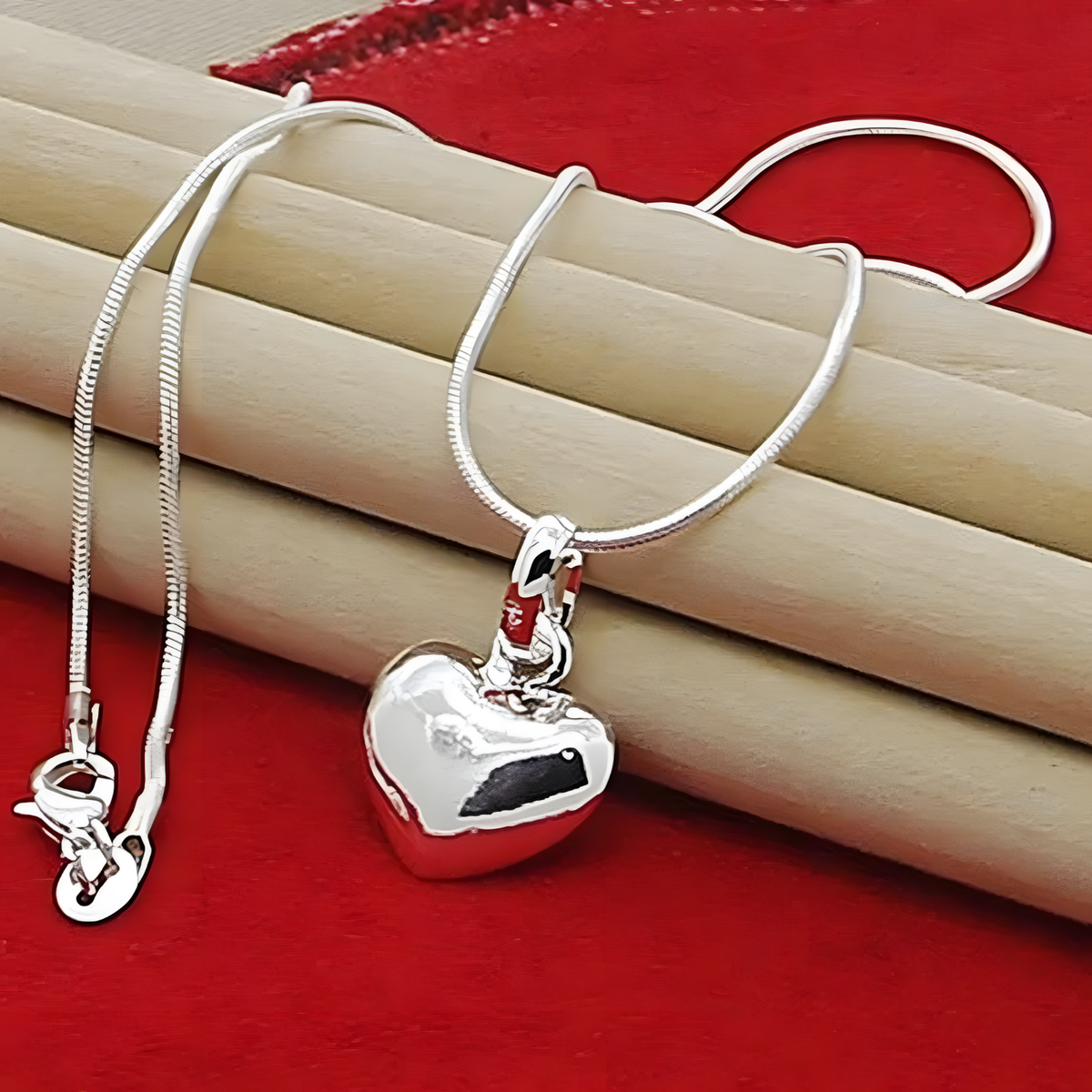 925 Silver-Plated Heart Pendant Necklace Women – Cute & Romantic Snake Chain 872