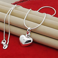 925 Silver-Plated Heart Pendant Necklace Women – Cute & Romantic Snake Chain 872