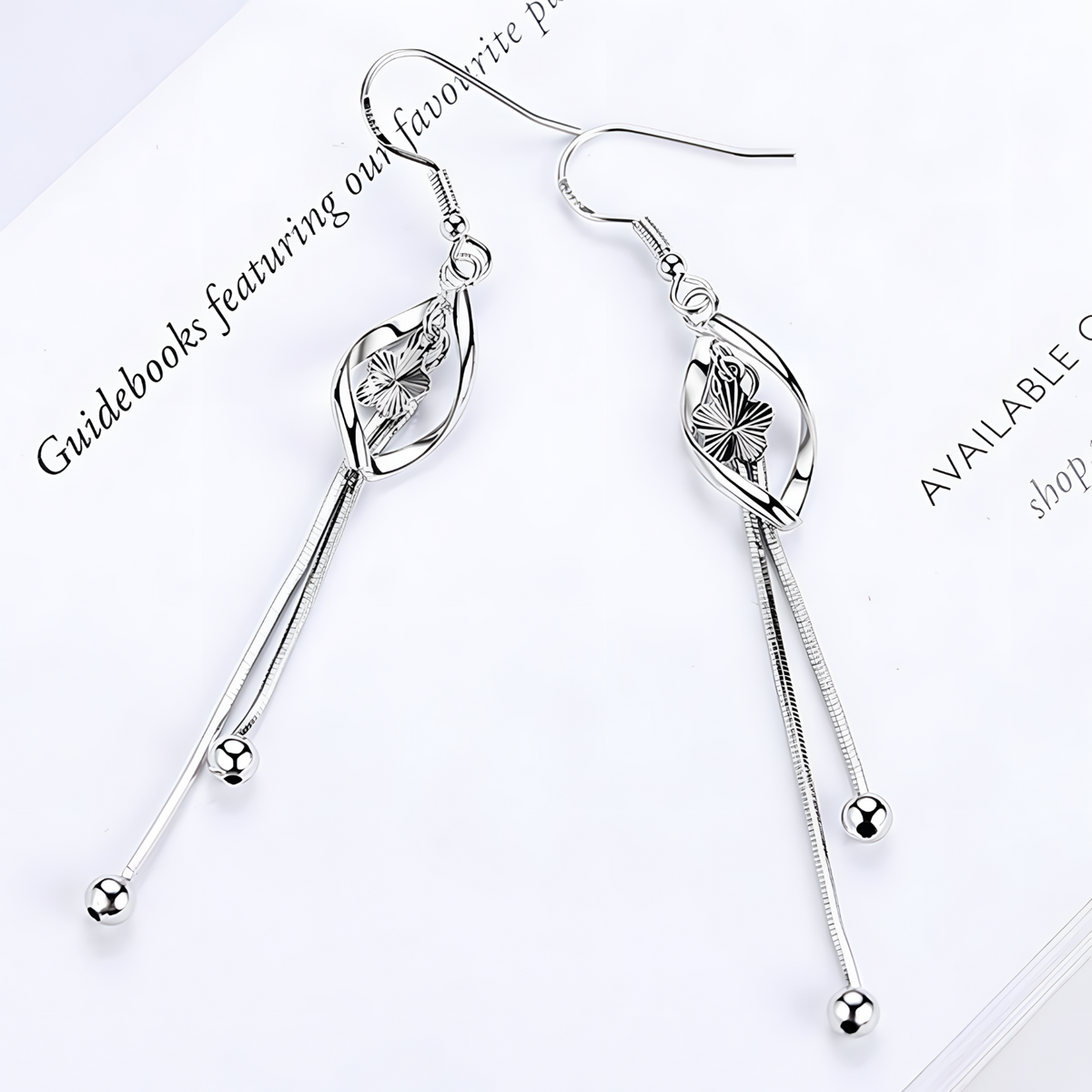 925 Silver-Plated Floral Long Drop Earrings for Women – Elegant Leaf Design 918