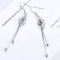 925 Silver-Plated Floral Long Drop Earrings for Women – Elegant Leaf Design 918