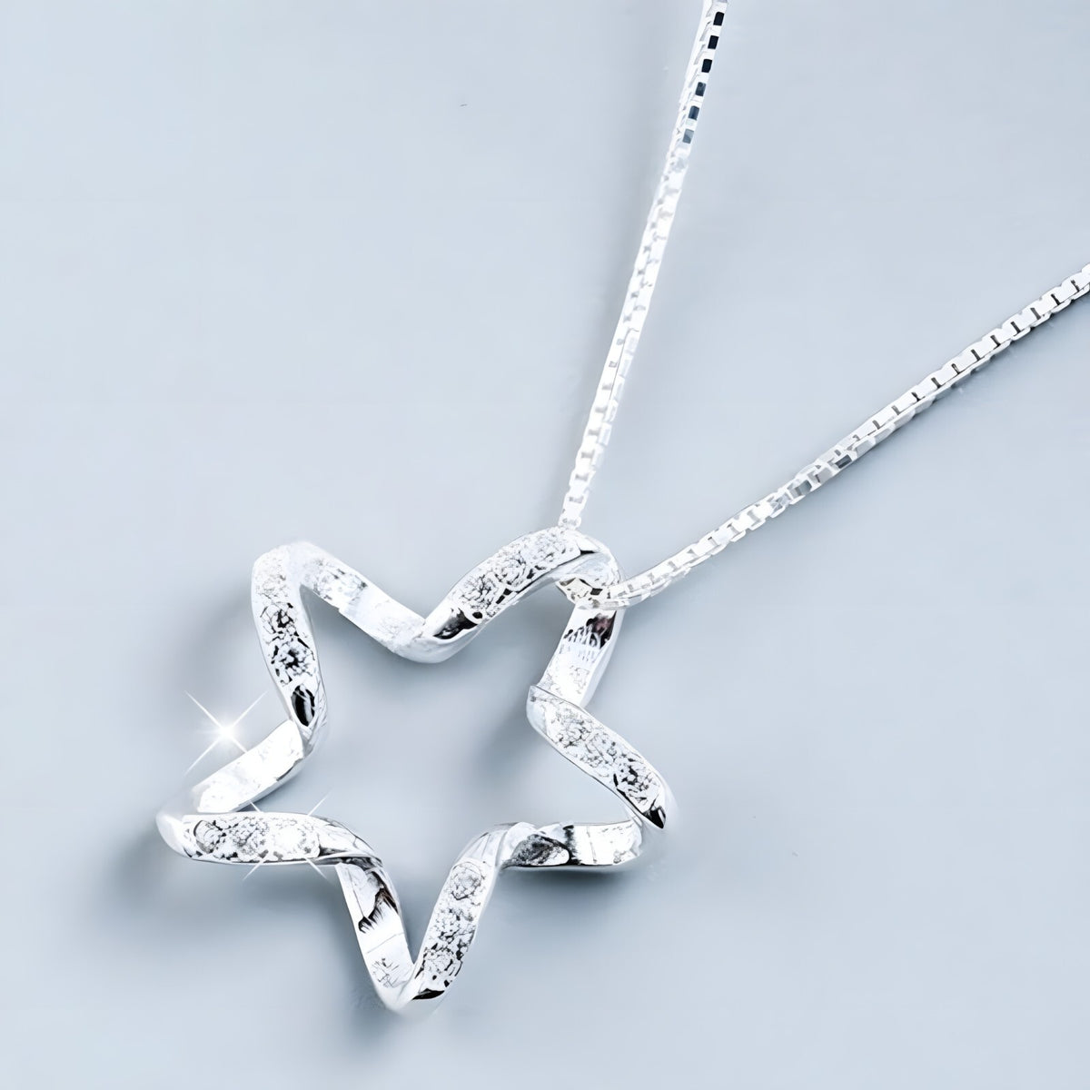Sterling Silver Star Necklace for Women -Real 925 Box Chain Pendant with AAA 281