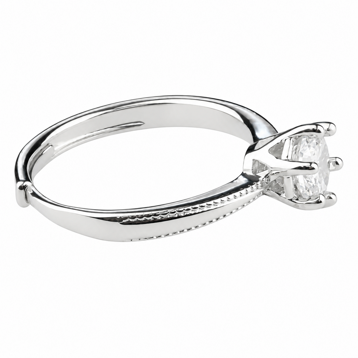 Women Zircon Engagement Ring Round Brilliant Solitaire Adjustable Wedding 1664