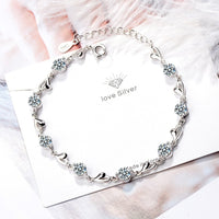 Unified Jewellery Silver Tone Bracelet Rhinestone Heart Link Chain Bracelet 413