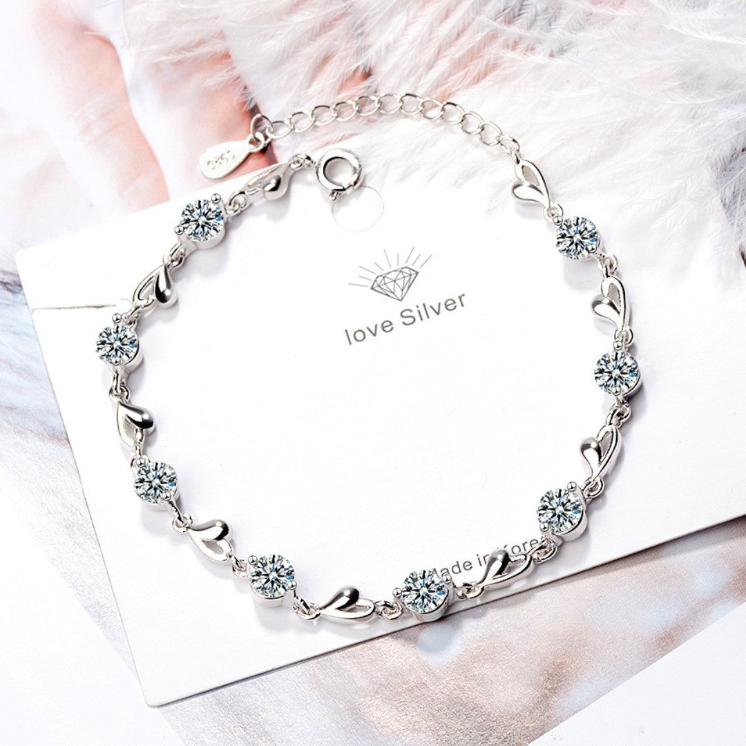 Unified Jewellery Silver Tone Bracelet Rhinestone Heart Link Chain Bracelet 413