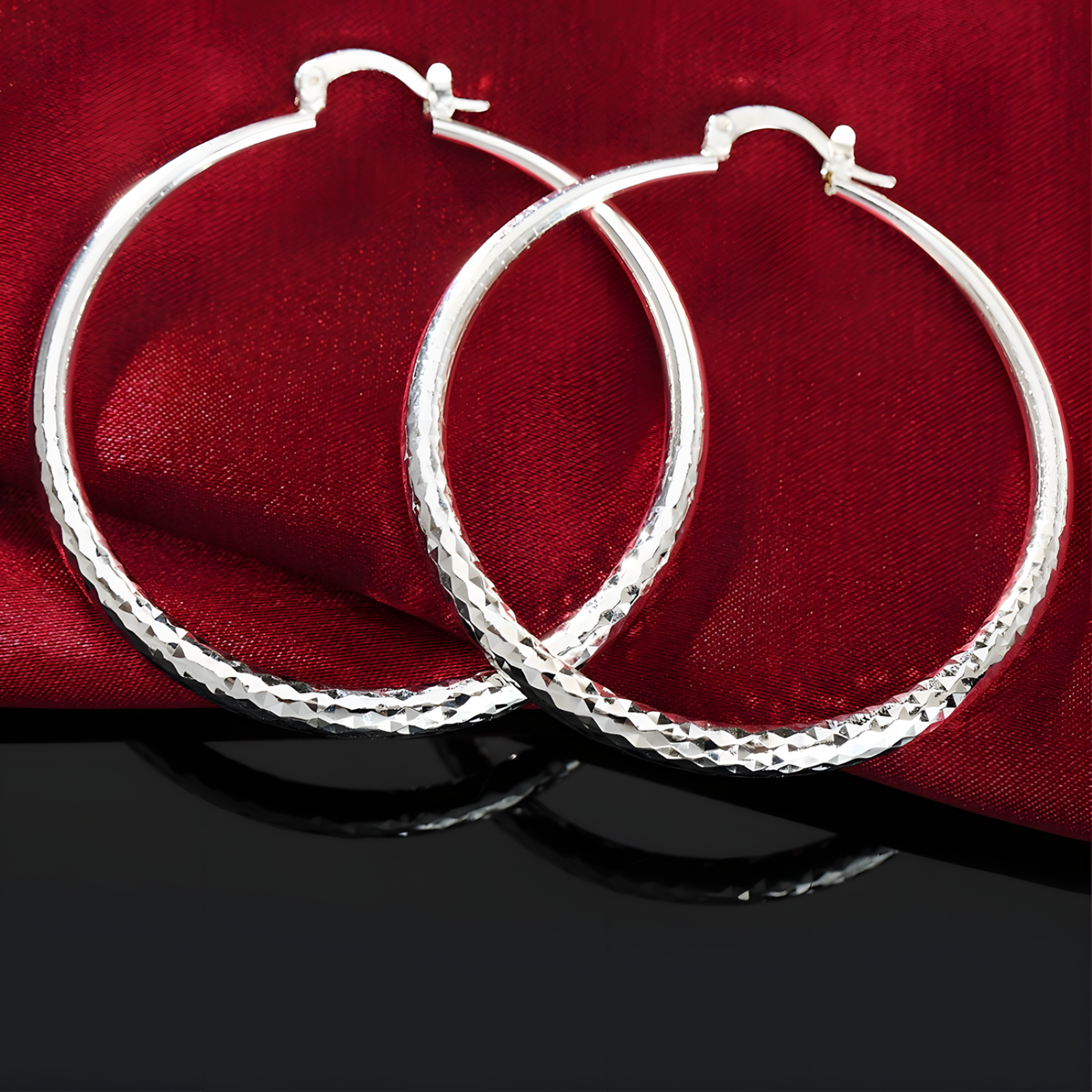 Diamond-Cut Hoop Earrings 5CM Large Round Textured Hoop Earrings for Women 1495