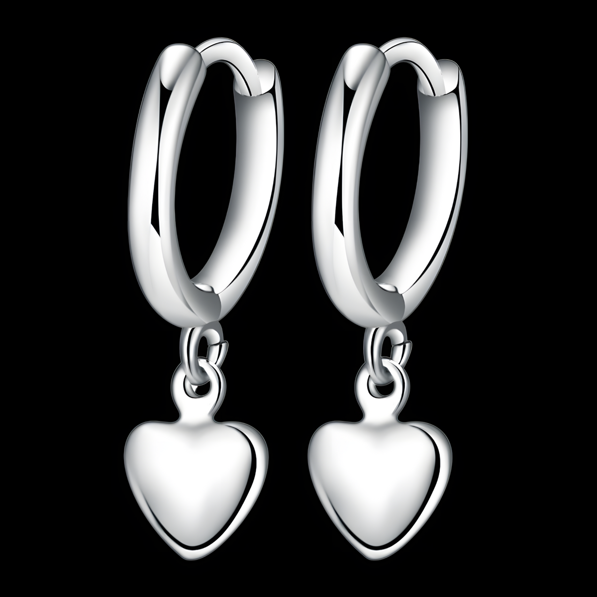 925 Silver-Plated Heart Charm Hoop Earring Minimalist Silver Hoops for Women 926