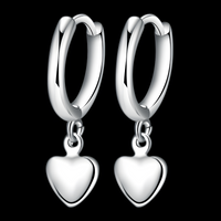 925 Silver-Plated Heart Charm Hoop Earring Minimalist Silver Hoops for Women 926