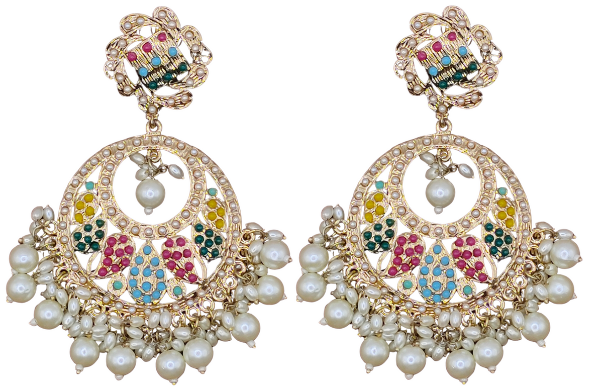 Elegant Bollywood Inspired Gold Kundan Earrings - Traditional Indian Jewelry 241