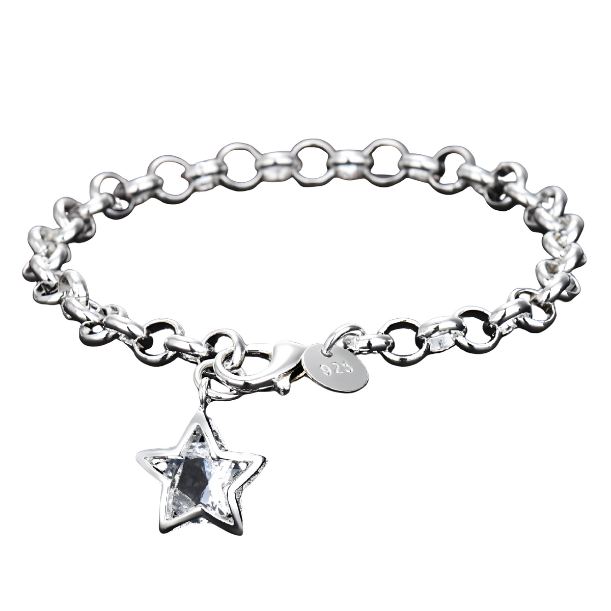 Star Charm Bracelet For Women - Round Link Chain, Crystal Look Star Pendant 1790