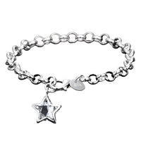 Star Charm Bracelet For Women - Round Link Chain, Crystal Look Star Pendant 1790