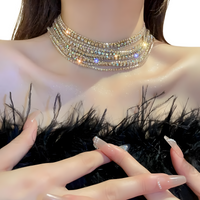 Women's Multilayer Gold Plated Choker Necklace Aurora Borealis Rhinestones 600