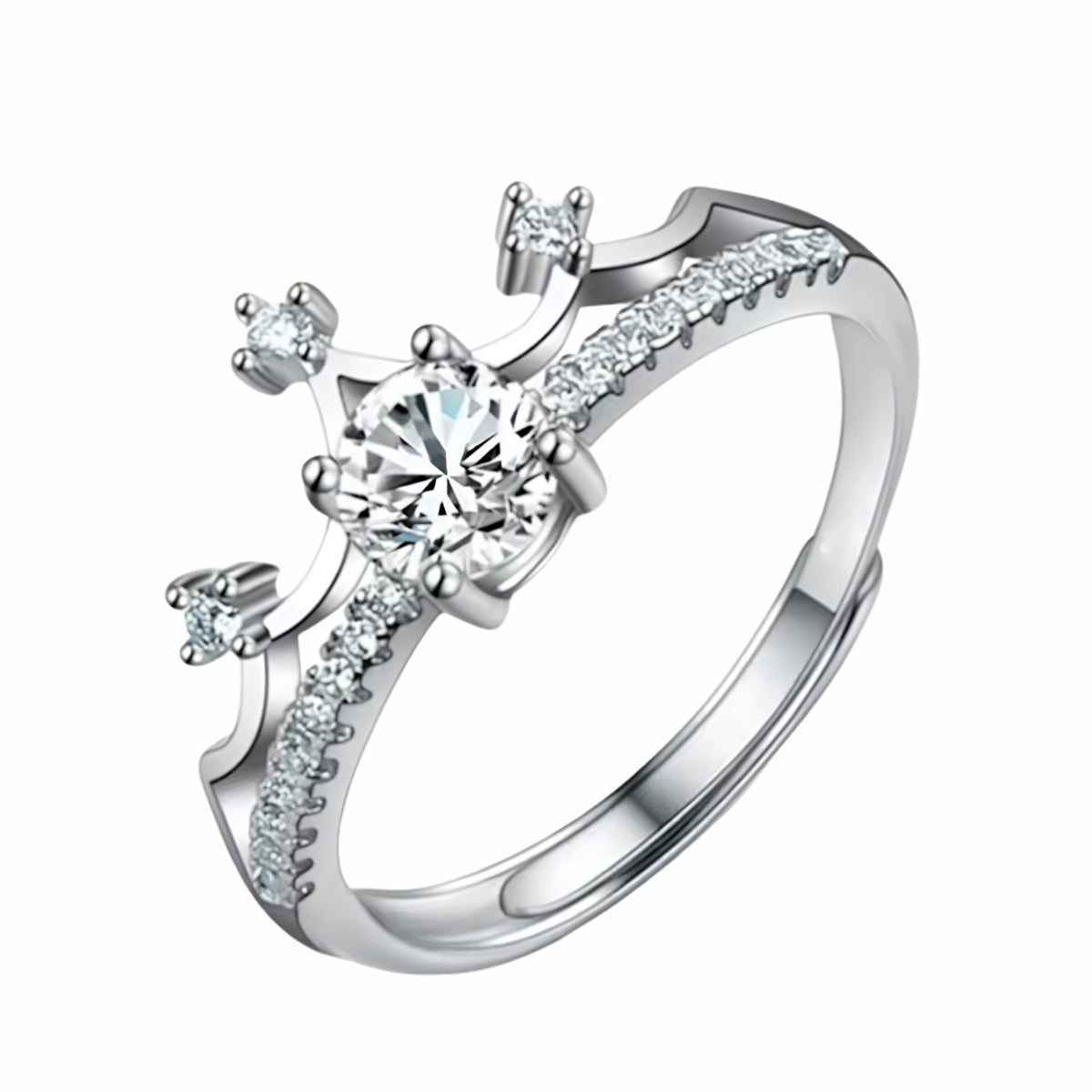 Women's Adjustable Crown Zircon Engagement Ring, Round Brilliant Promise 1637
