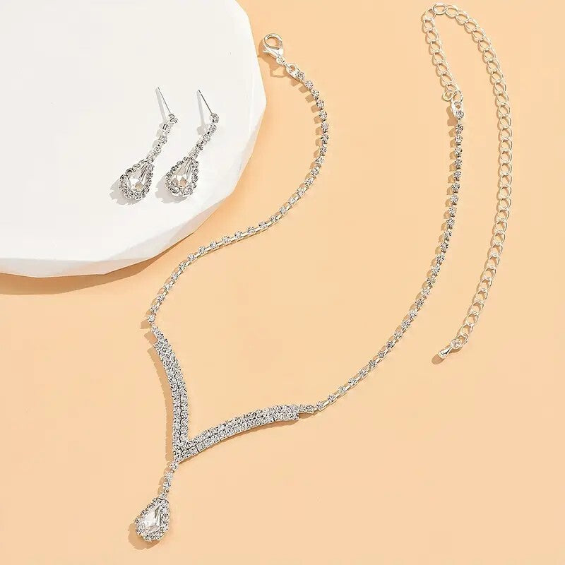 Stylish Luxury Water Drop Rhinestones Pendant Necklace & Earrings Jewelry 102 UK