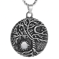 Vintage Tree Of Life Sun And Moon Pendant Necklace Celtic Nordic Round Rune 1093