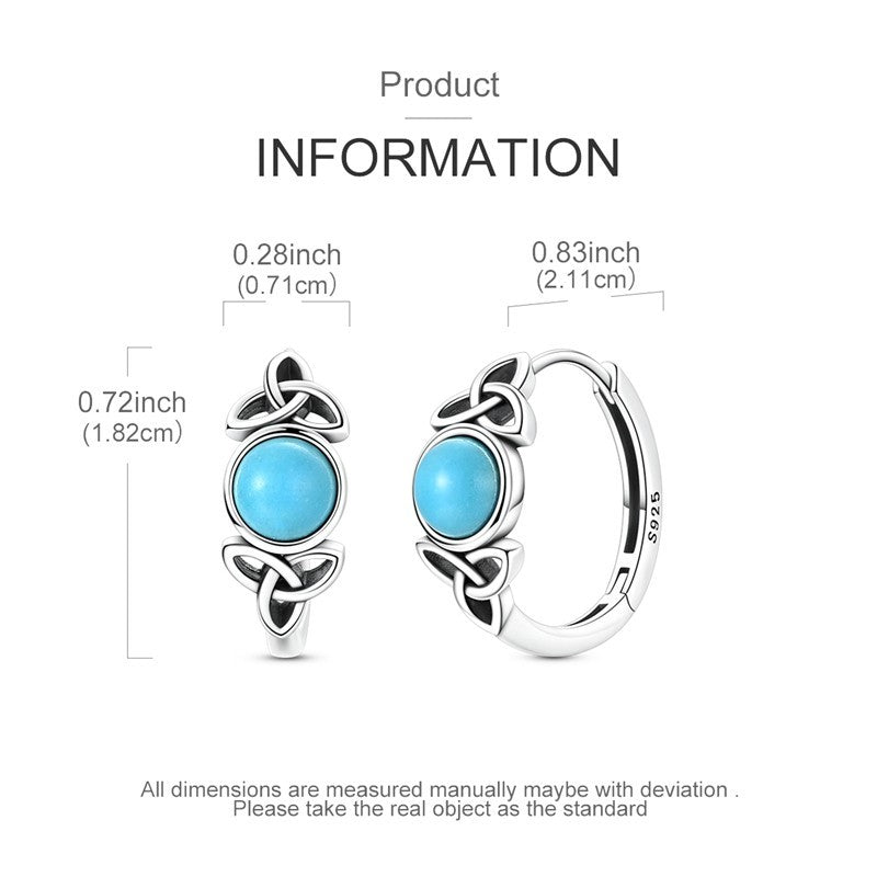 Celtic Knot Hoop Earrings for Women - Blue Turquoise Round Stone, 18.2mm 1802
