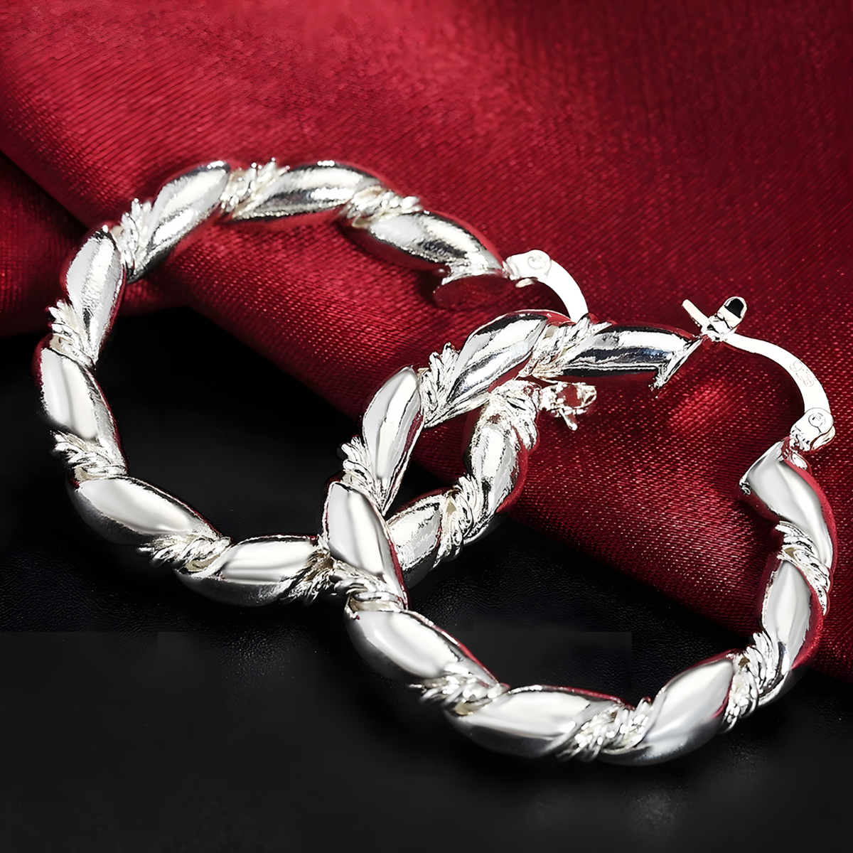 Twisted Rope Hoop Earrings For Women Silver Plated Alloy 11g Lightweight 1411