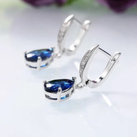 Blue Pear Cut Cubic Zirconia Drop Earrings for Women - Rhodium-Plated Alloy 1450