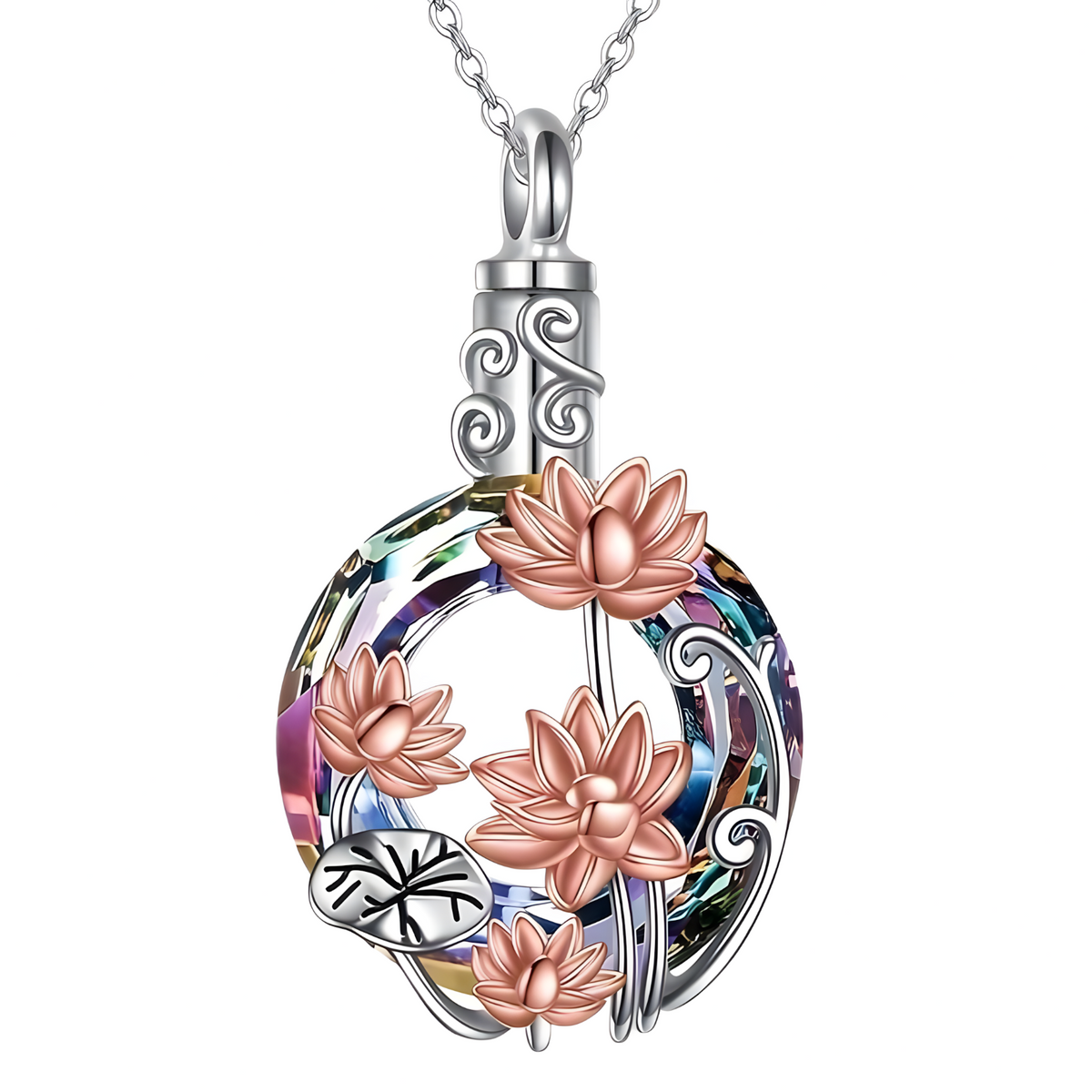 Memorial Necklace – Stainless Steel Heart Urn Pendant with Purple Crystal B261