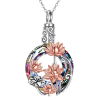 Memorial Necklace – Stainless Steel Heart Urn Pendant with Purple Crystal B261