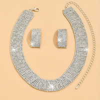 3PCS Silver Rhinestone Necklace and Earrings Set for Women–Classic Geometric 670