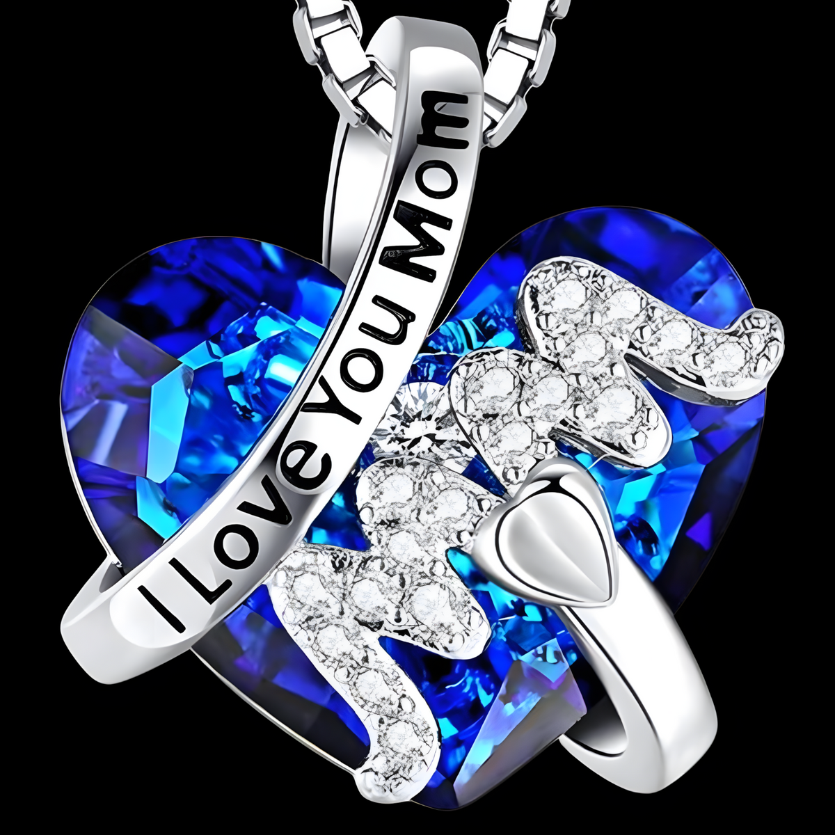 Luxury Mom Pendant Necklace Blue Heart Jewelry Christmas Mother's  Day B91