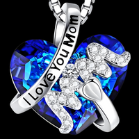 Luxury Mom Pendant Necklace Blue Heart Jewelry Christmas Mother's  Day B91