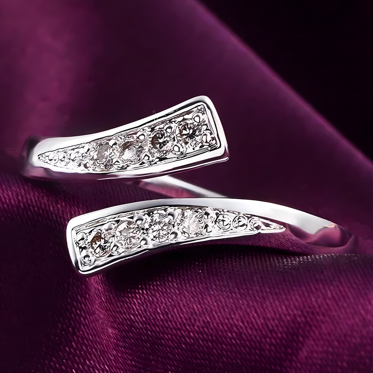 925 Sterling Silver Ring for Women, Adjustable Open Ring with Cubic Zirconia 477