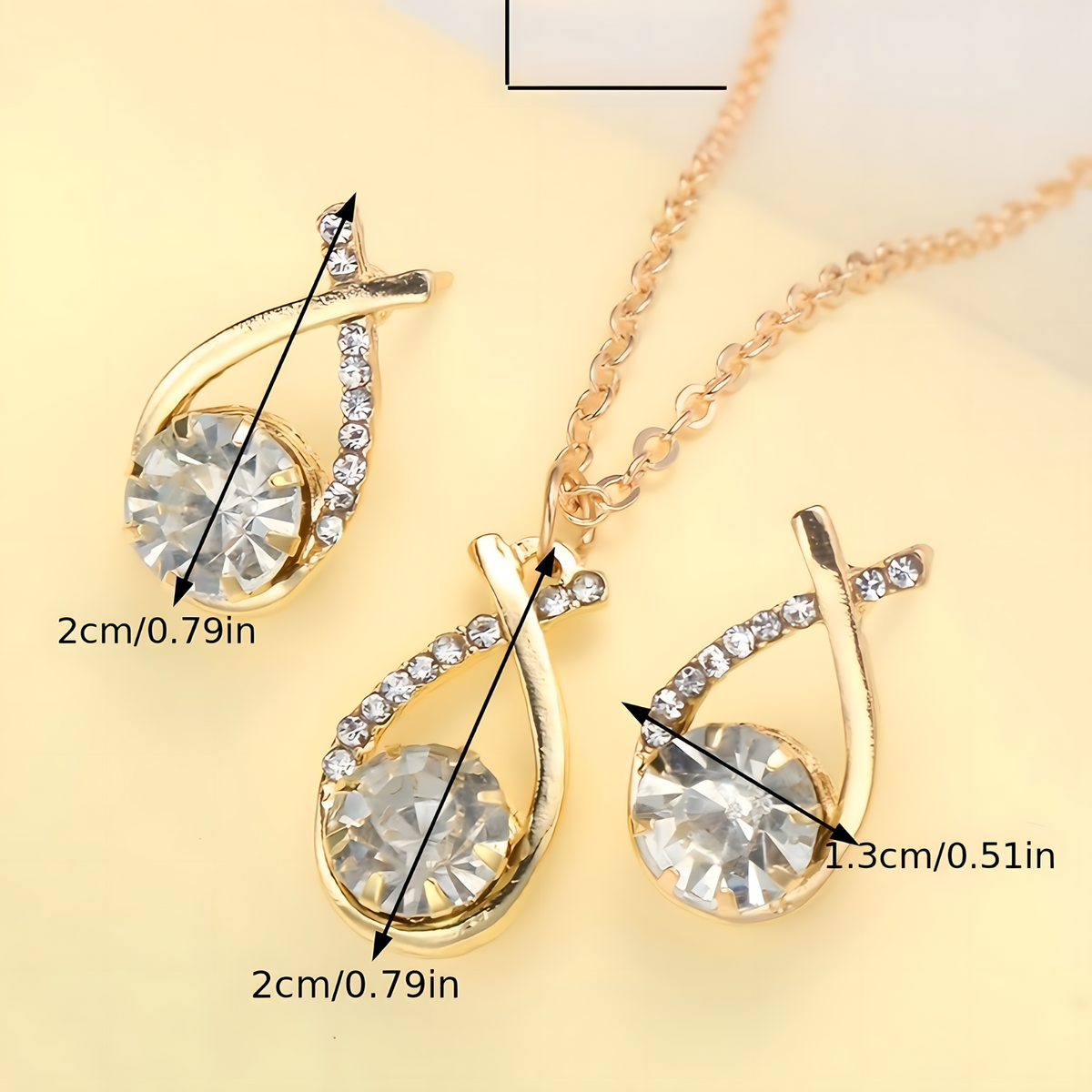 Gold Color Necklace and Earrings Set Women – Elegant Teardrop Zircon Pendant 698